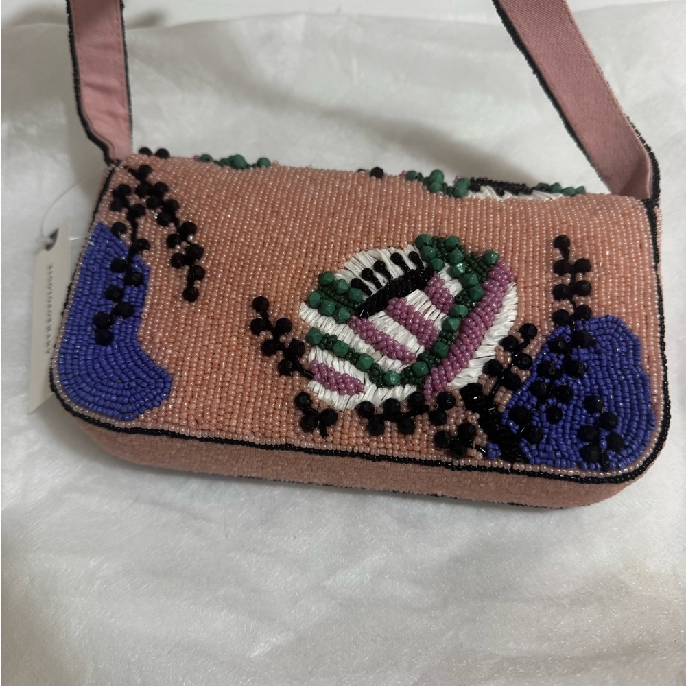 Anthropologie Beaded Shoulder Bag in Pink, Purple & Green - Picture 2 of 5
